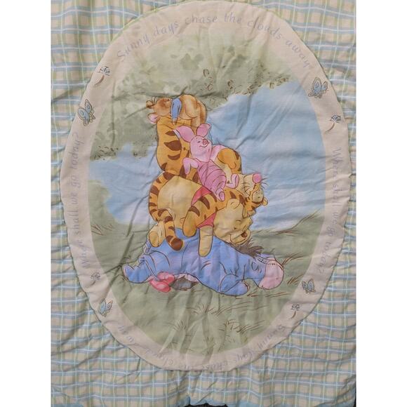 Vtg Winnie the Pooh Piglet Crib Blanket Quilt Sunny Days Friends Pile Disney - Picture 2 of 10